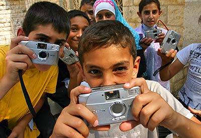 kids with cameras in Jerusalem
